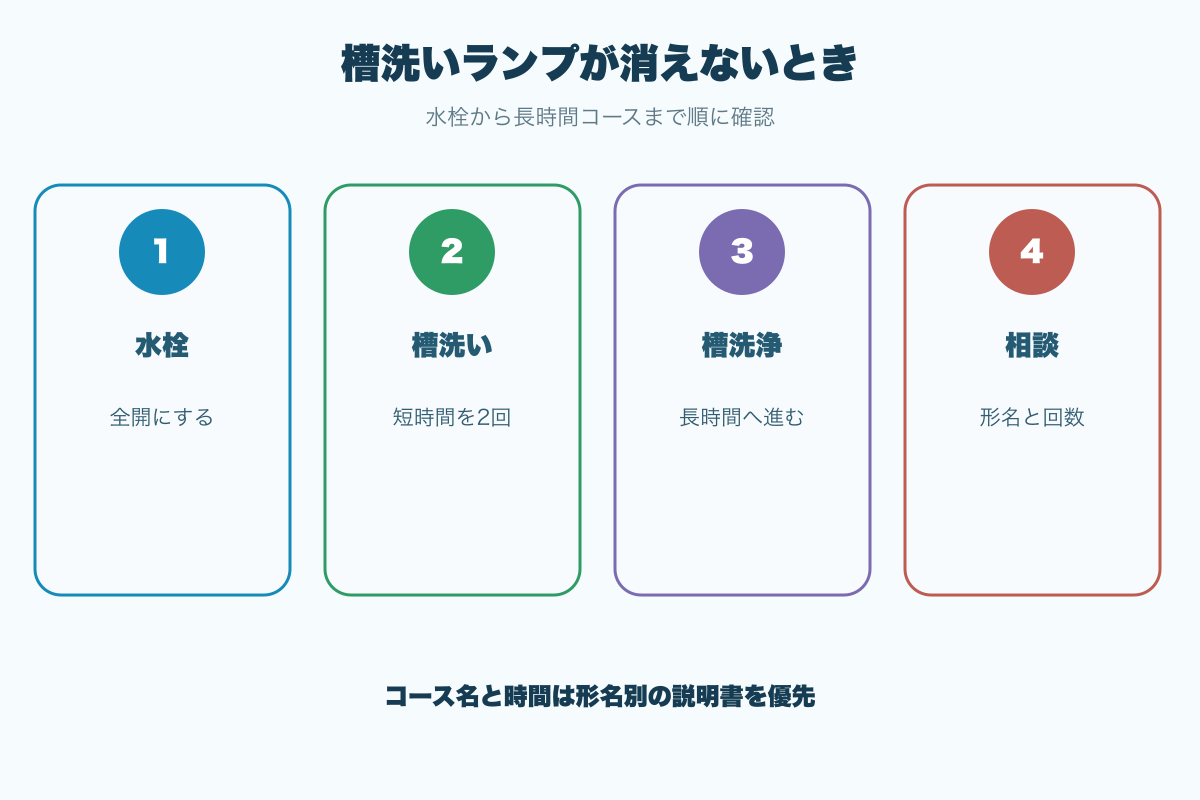 槽洗いランプが消えないときの確認順