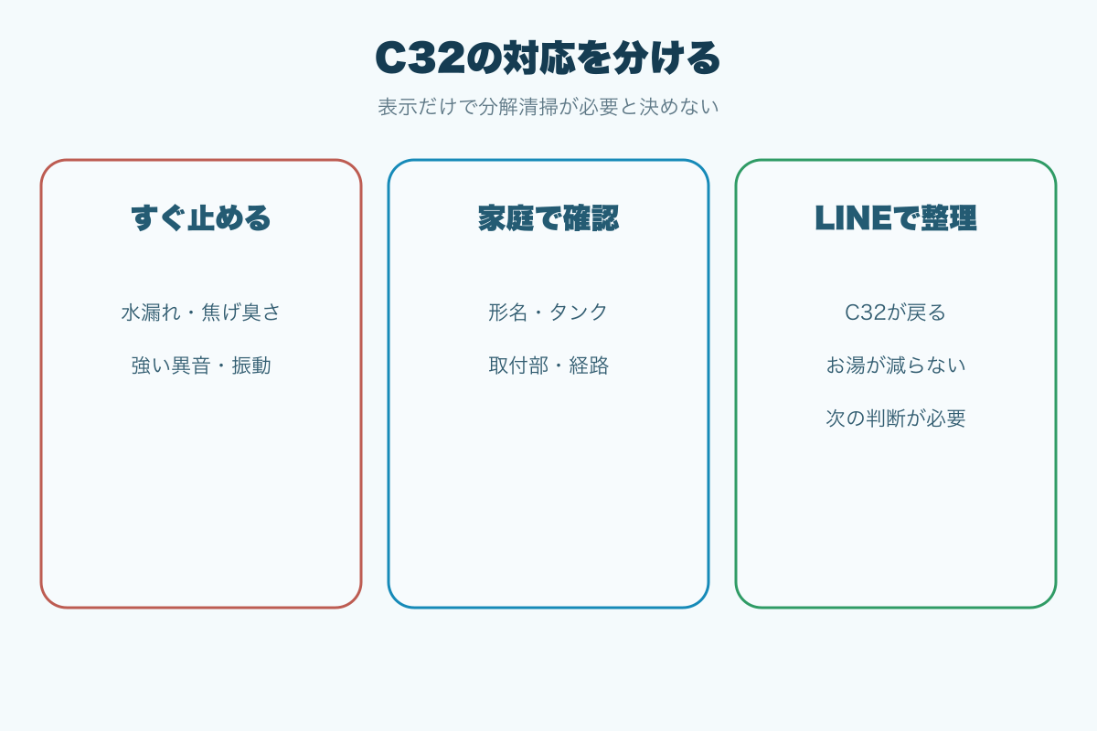 C32で停止と家庭確認とLINE相談を分ける