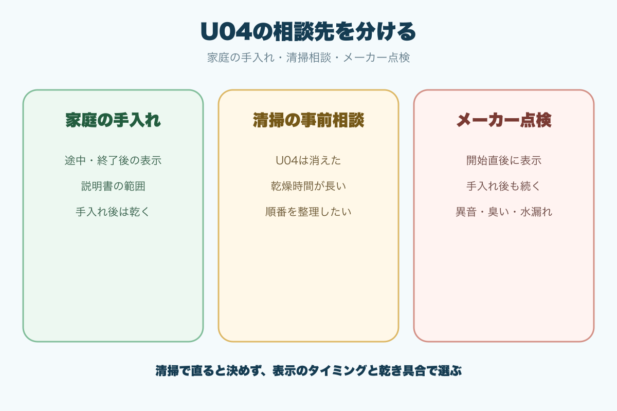 シャープU04で家庭の手入れと清掃相談とメーカー点検を分ける基準