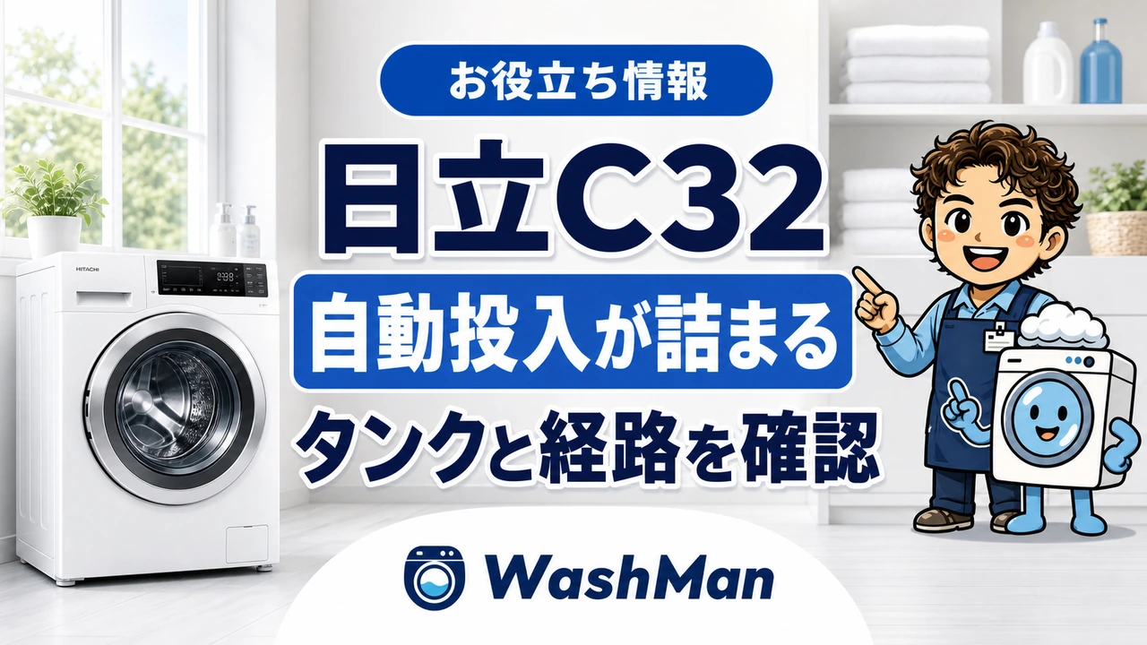 日立ドラム式洗濯機のC32が消えない?自動投入のタンクと経路を確認する順番のアイキャッチ