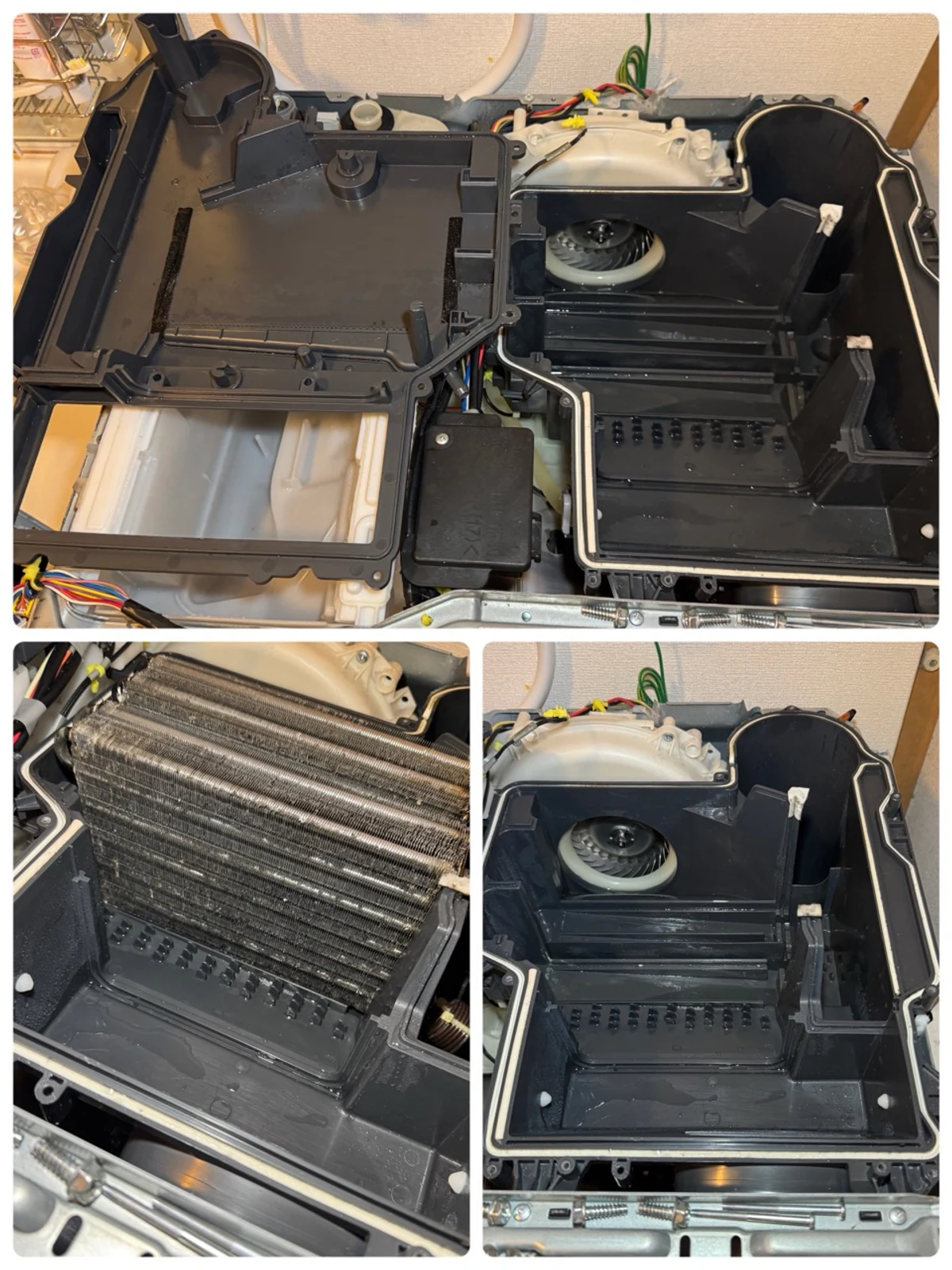 ヒートポンプと熱交換器のホコリを取り除いた清掃後の写真